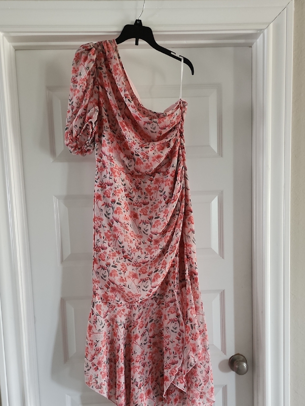 SHEIN Pink Floral One-Shoulder Draped Dress